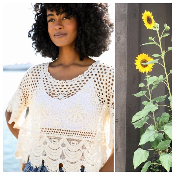 Diane Crochet Short Sleeve Crop Top - Picture 2 of 12